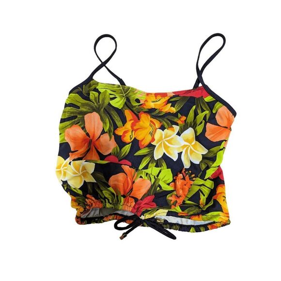 Beach Bay Women's 2 Piece Orange Floral Top Black Bottom Swim Suit Size 10 - Picture 5 of 9